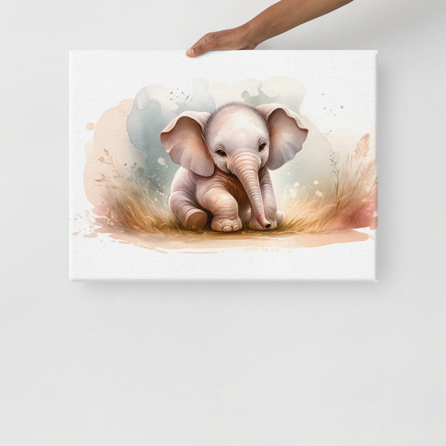 Baby Elephant in Watercolors Canvas Print Var2