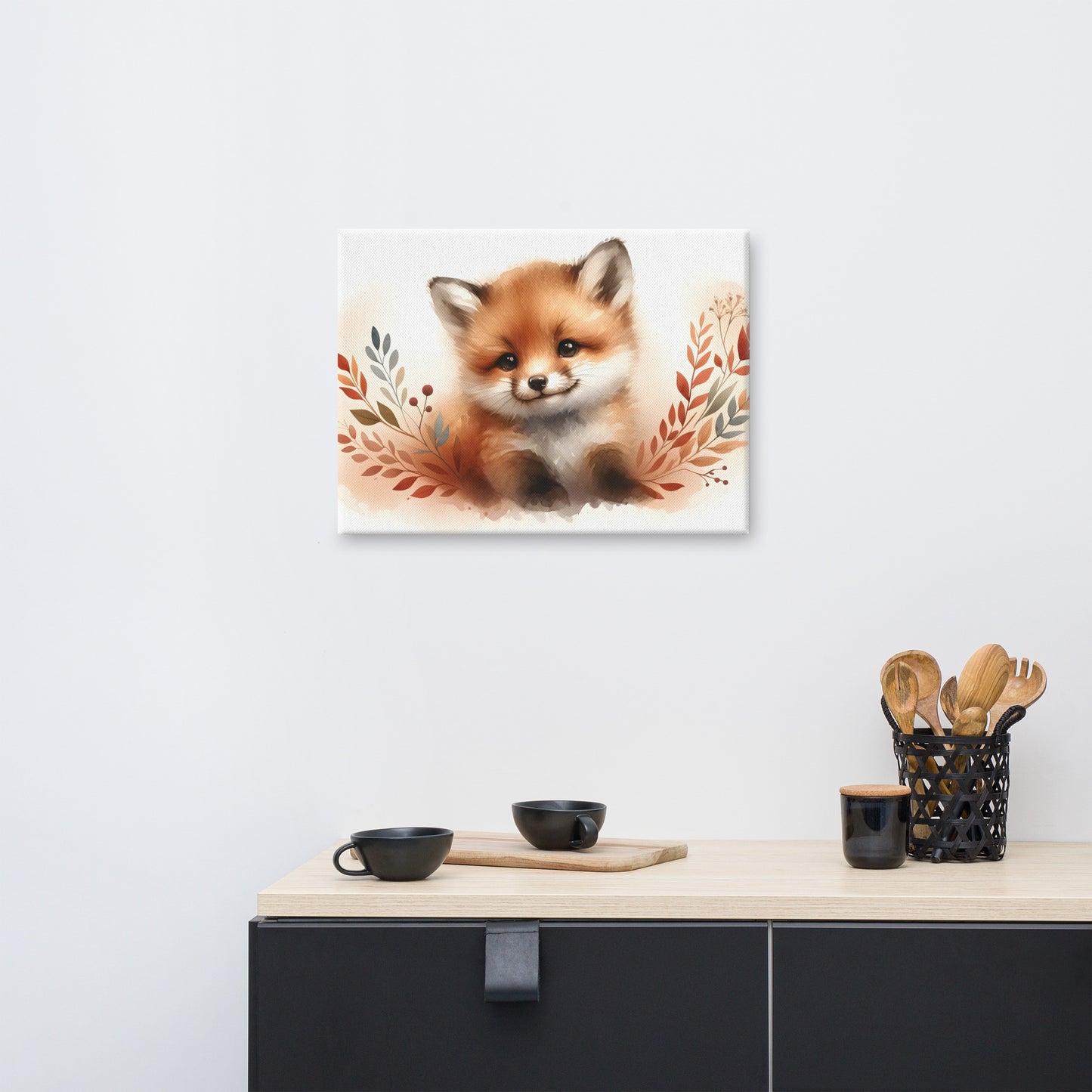 Baby Fox Kit in Watercolors Canvas