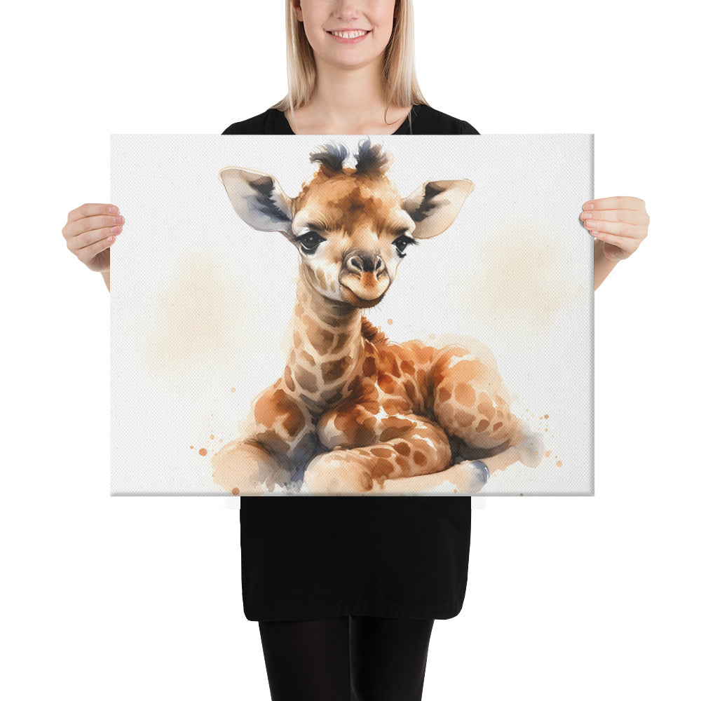 Baby Giraffe in Watercolors Canvas