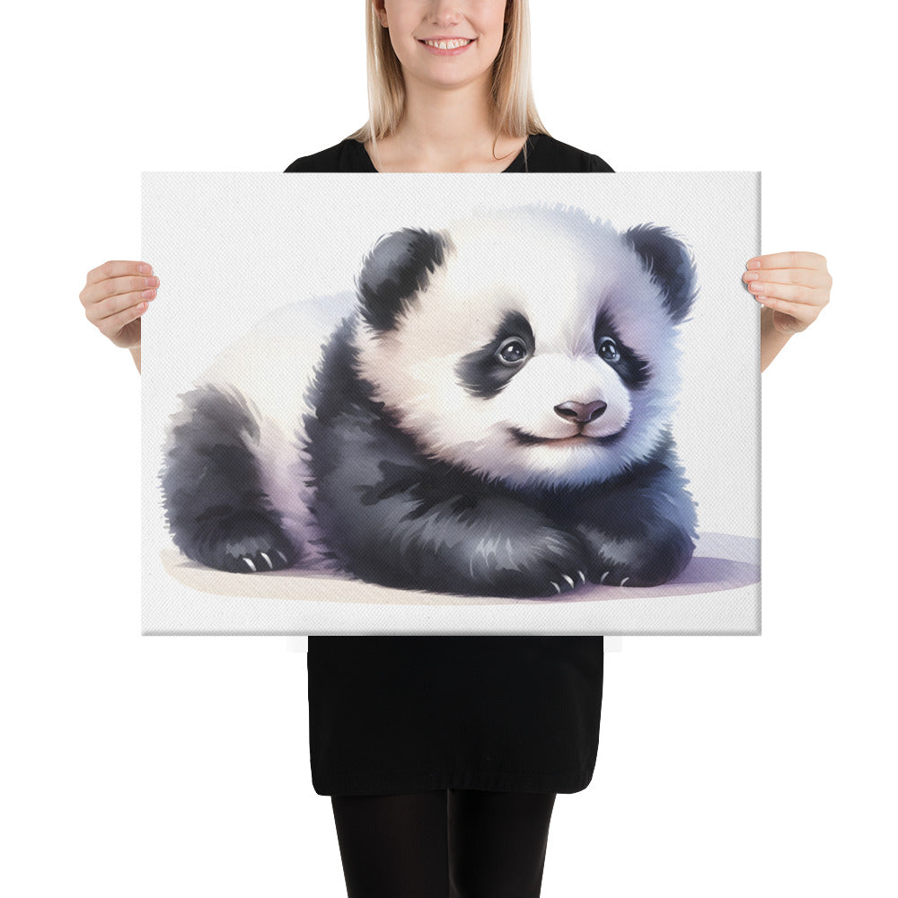 Baby Panda in Watercolors Canvas Print Var2