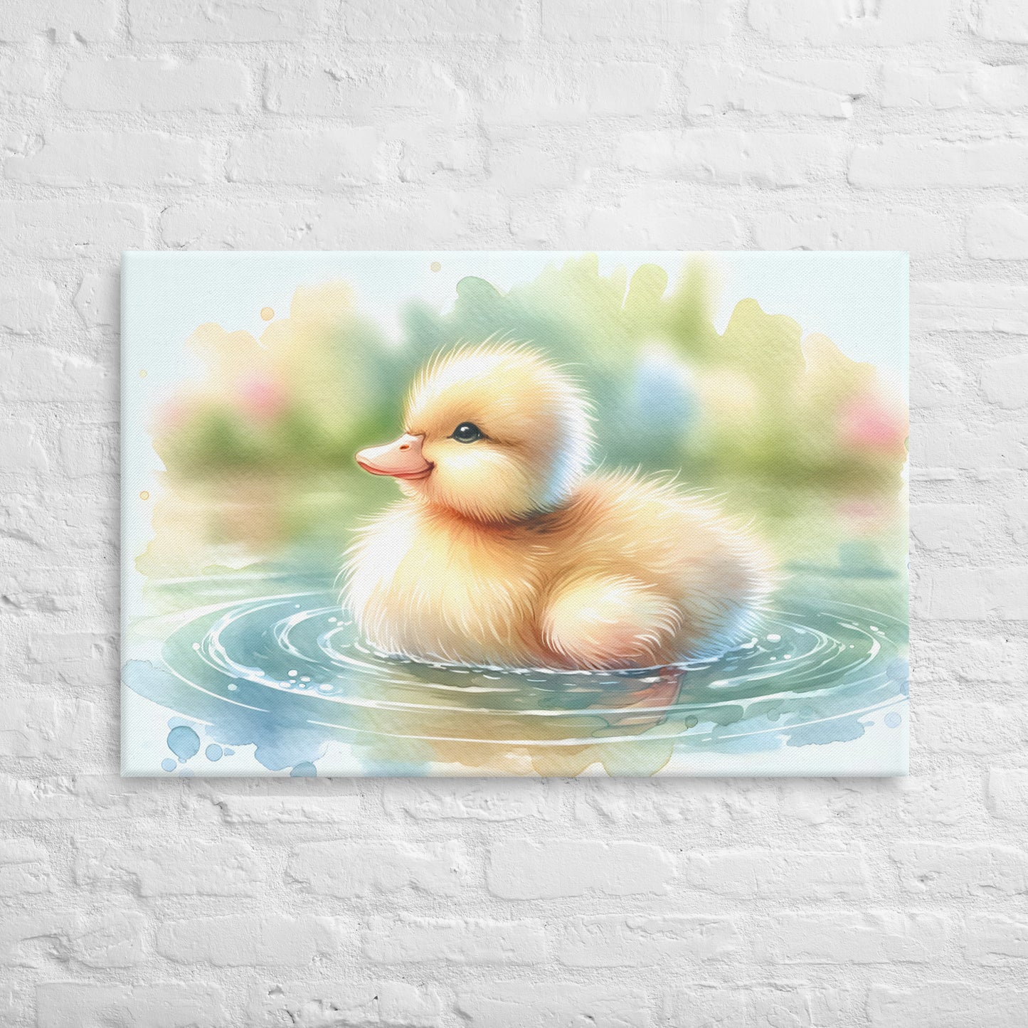 Baby Duck Duckling in Watercolors Print on Canvas