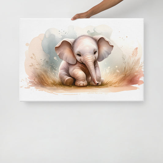 Baby Elephant in Watercolors Canvas Print Var2