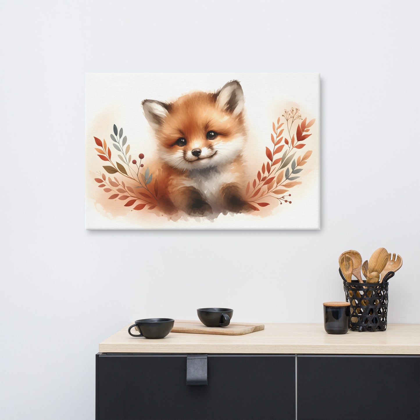 Baby Fox Kit in Watercolors Canvas