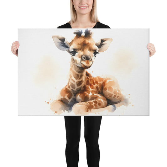 Baby Giraffe in Watercolors Canvas