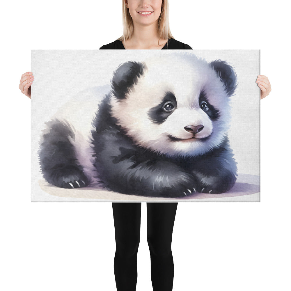 Baby Panda in Watercolors Canvas Print Var2