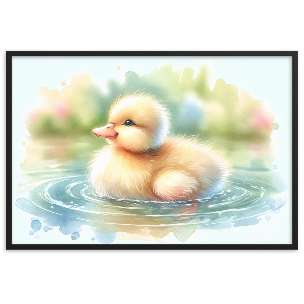 Baby Duck Duckling in Watercolors Framed Matte Paper Poster