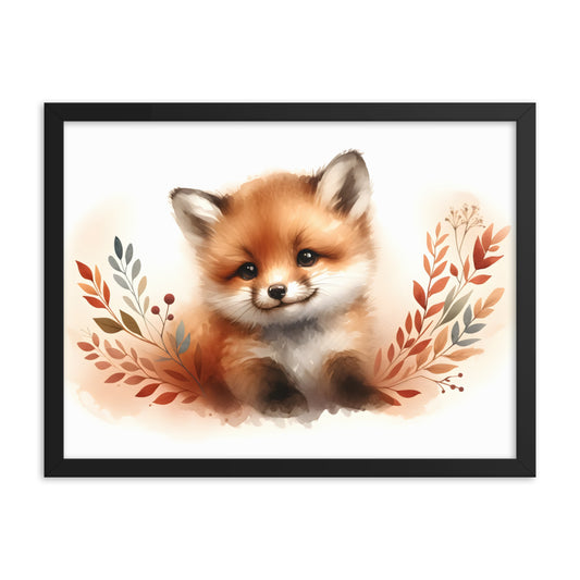 Baby Fox Kit in Watercolors Framed Poster