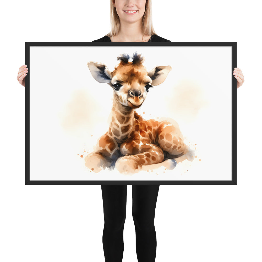 Baby Giraffe in Watercolors Framed Poster