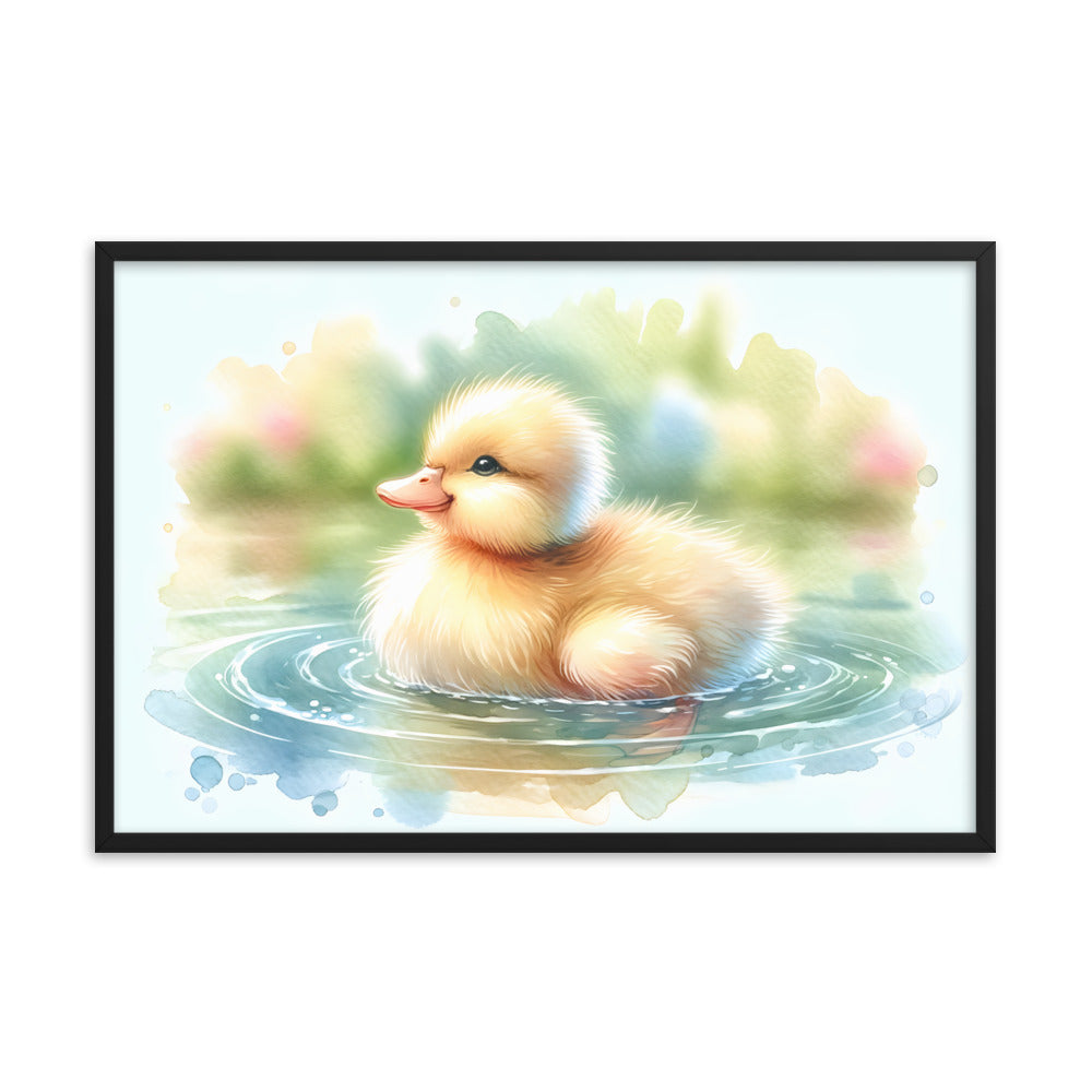 Baby Duck Duckling in Watercolors Framed Poster