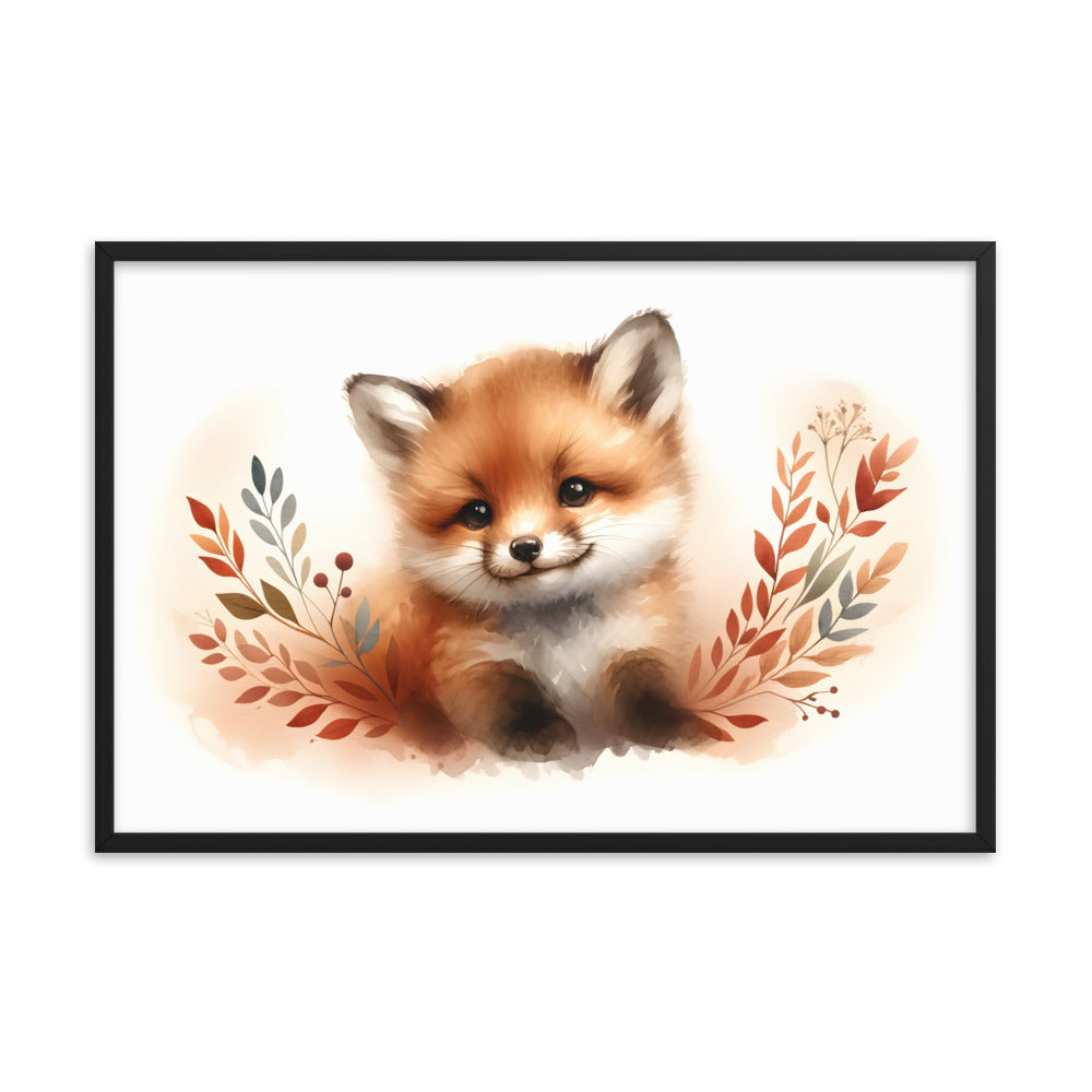 Baby Fox Kit in Watercolors Framed Poster