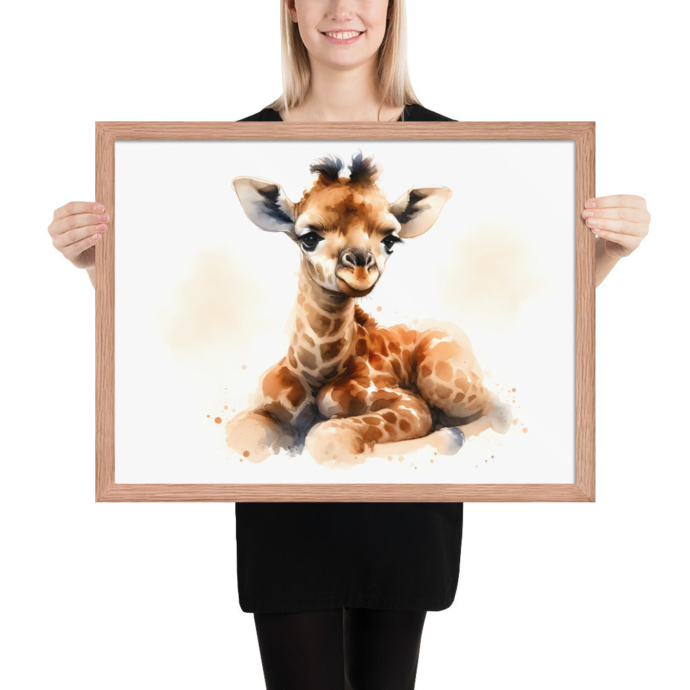 Baby Giraffe in Watercolors Framed Poster