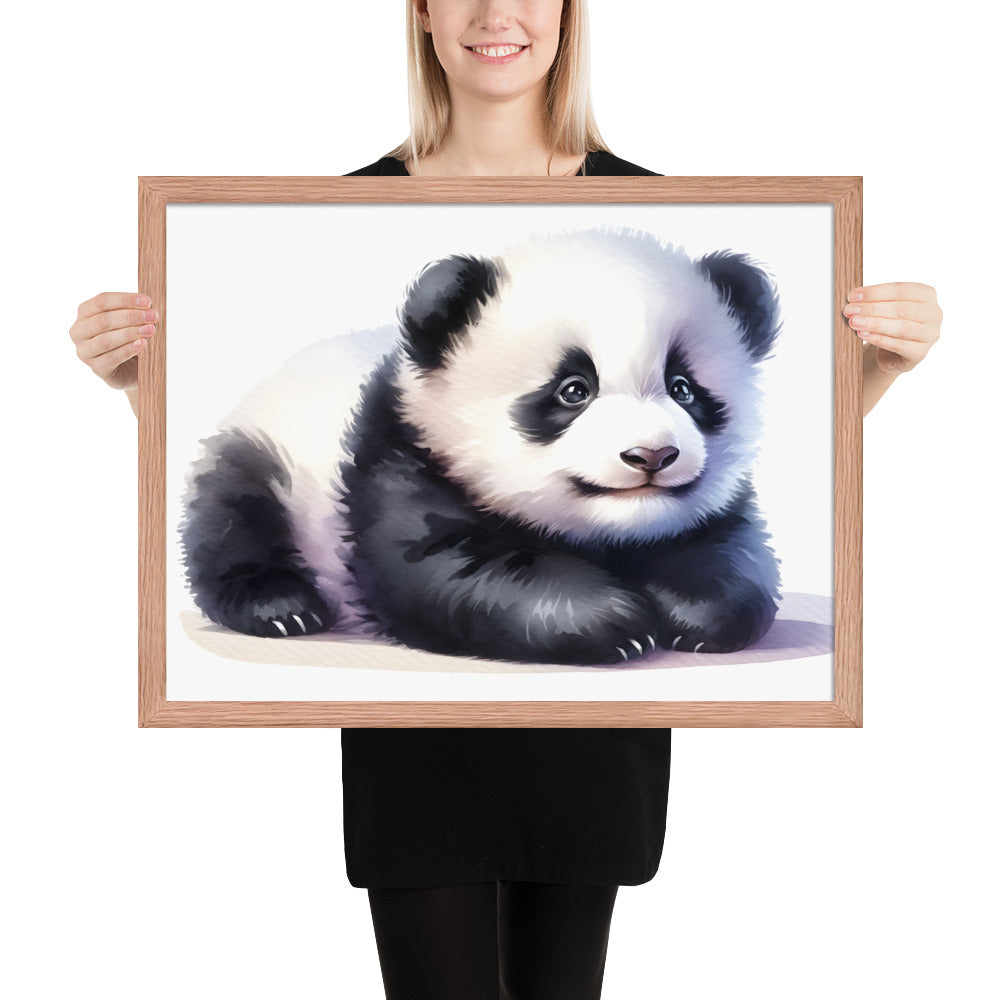 Baby Panda in Watercolors Framed Poster Var2