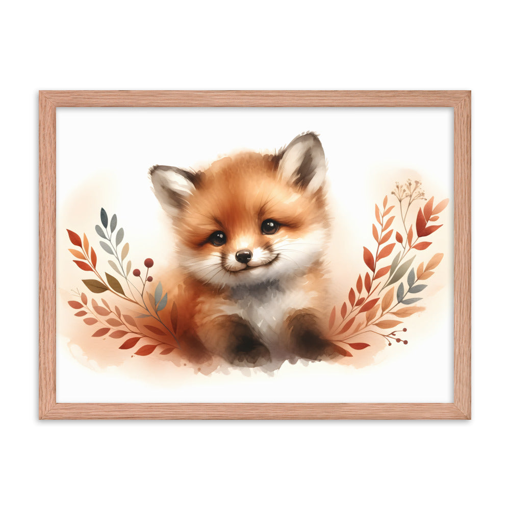 Baby Fox Kit in Watercolors Framed Poster