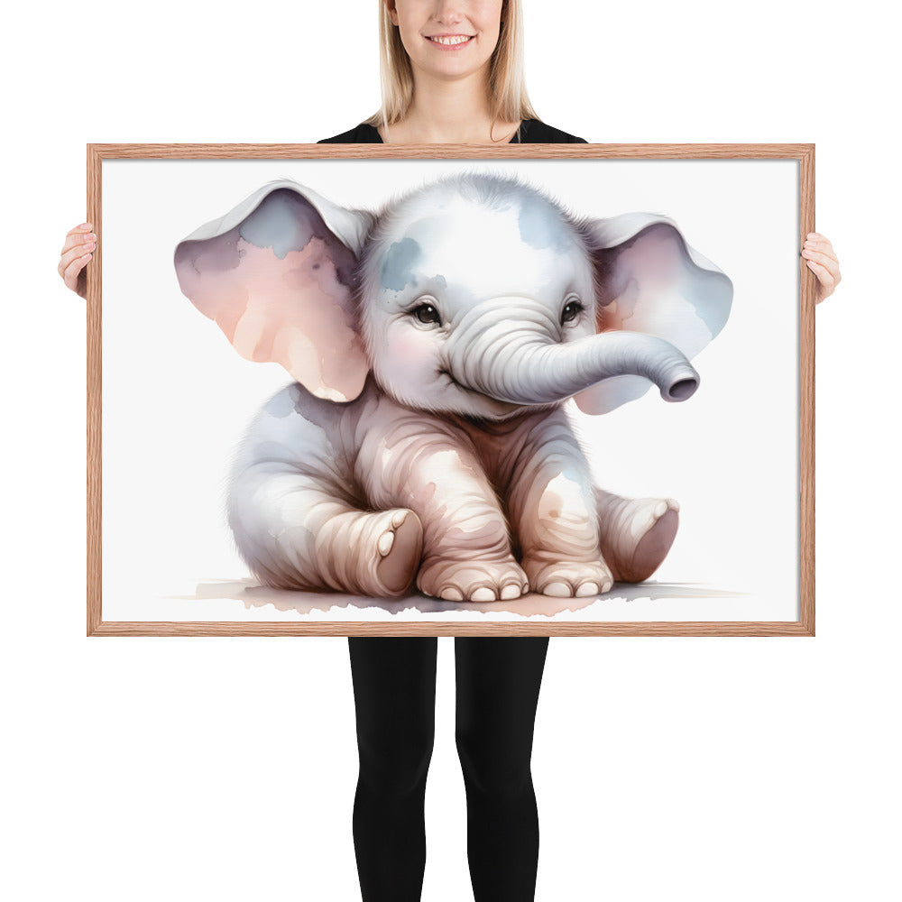 Baby Elephant in Watercolors Framed Poster Var1