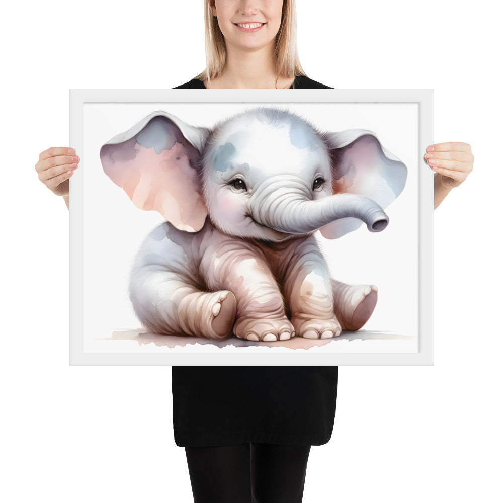 Baby Elephant in Watercolors Framed Poster Var1