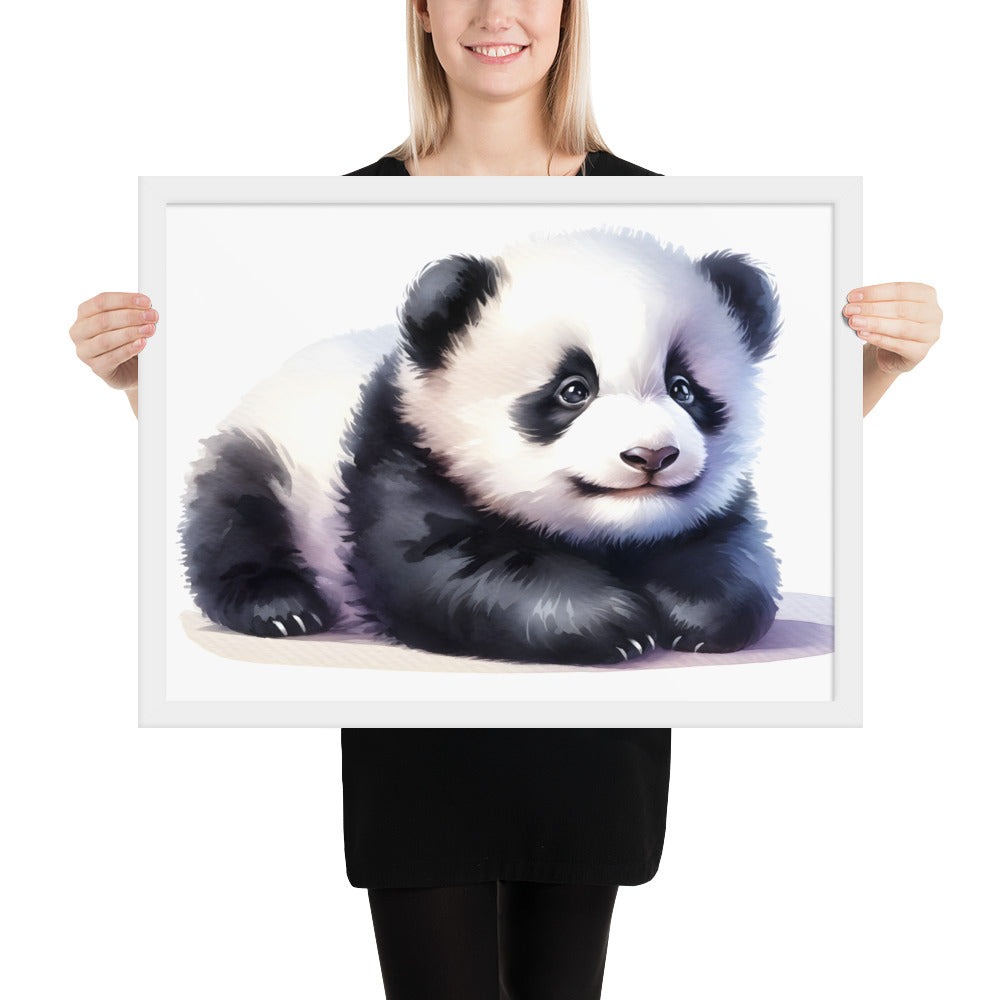 Baby Panda in Watercolors Framed Poster Var2