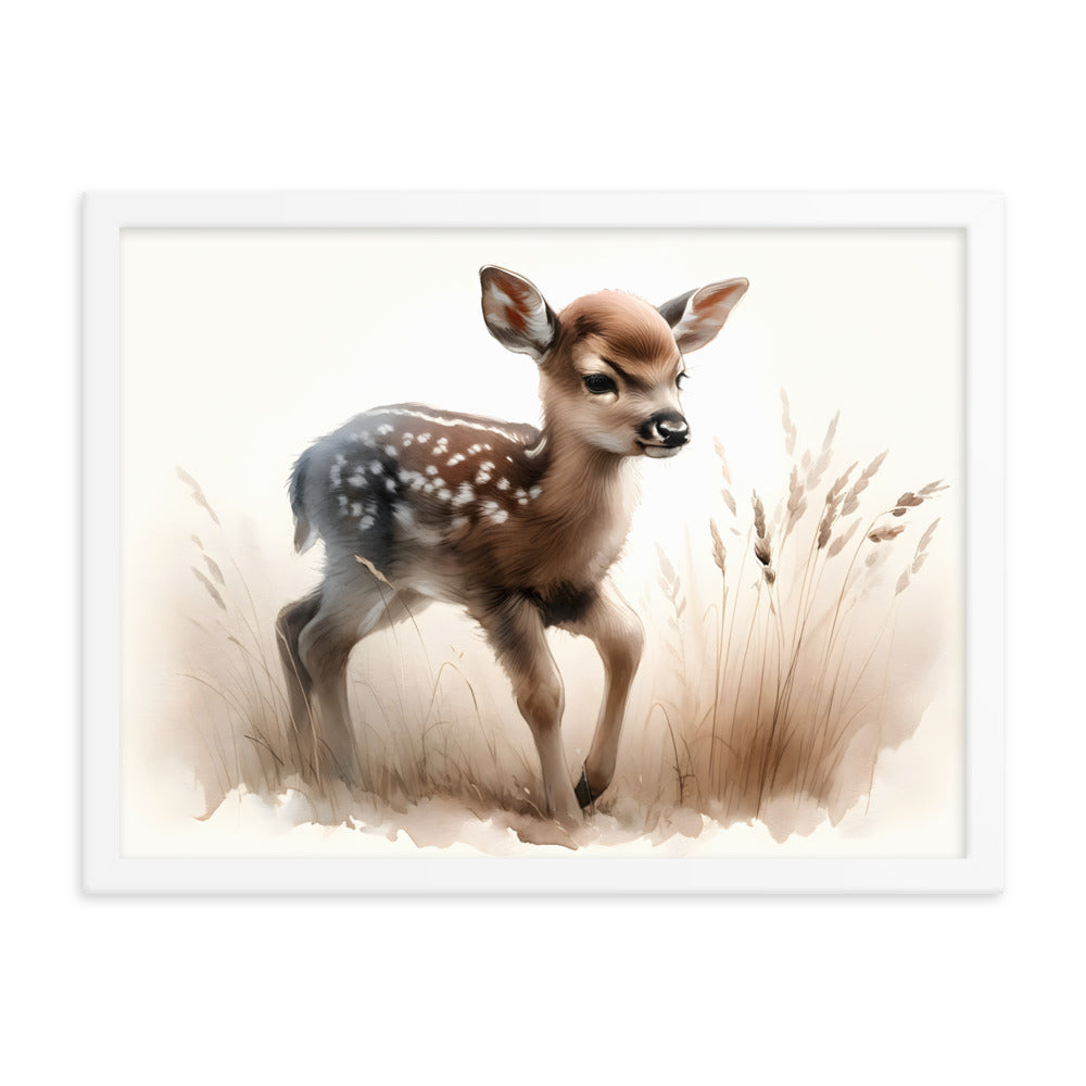 Baby Deer Fawn in Watercolors Framed poster