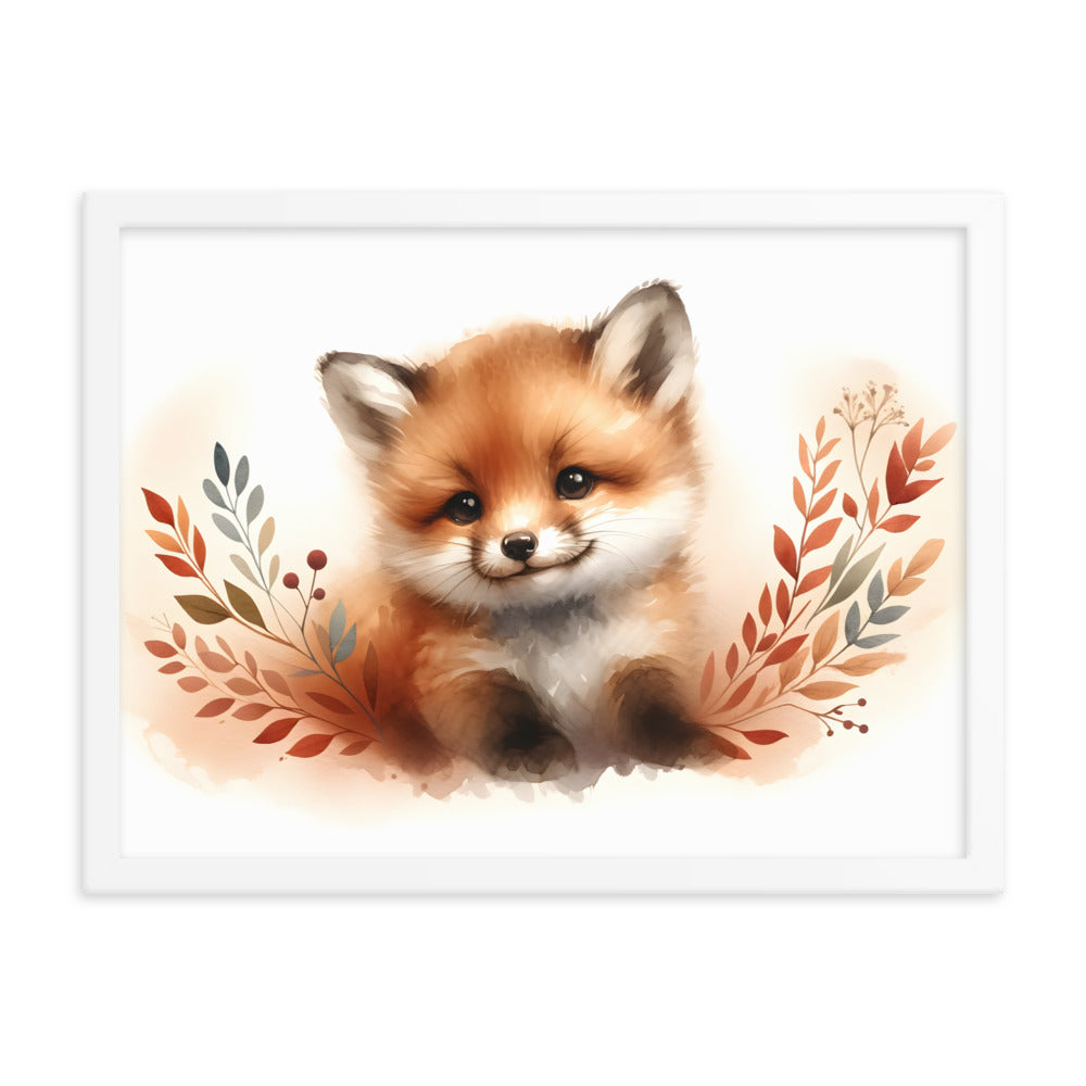 Baby Fox Kit in Watercolors Framed Poster