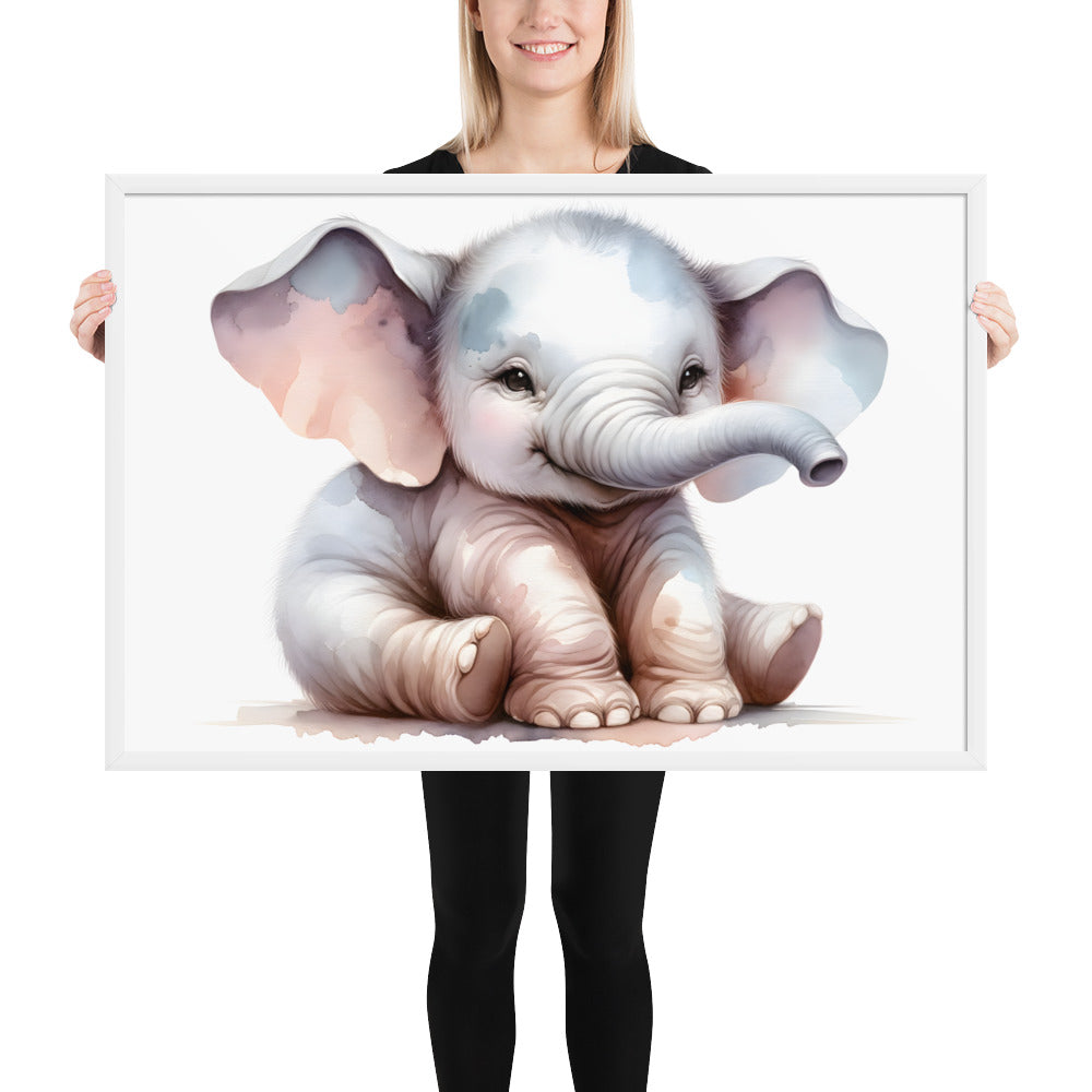 Baby Elephant in Watercolors Framed Poster Var1