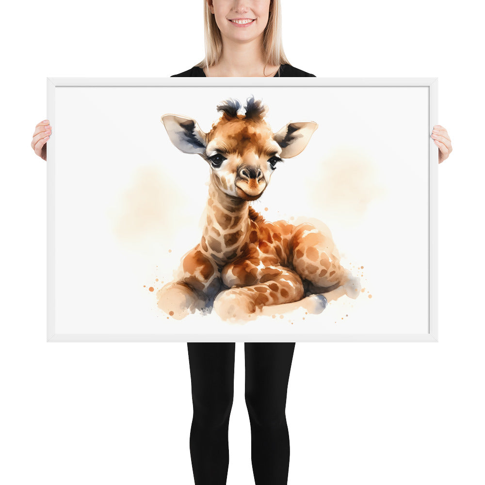 Baby Giraffe in Watercolors Framed Poster