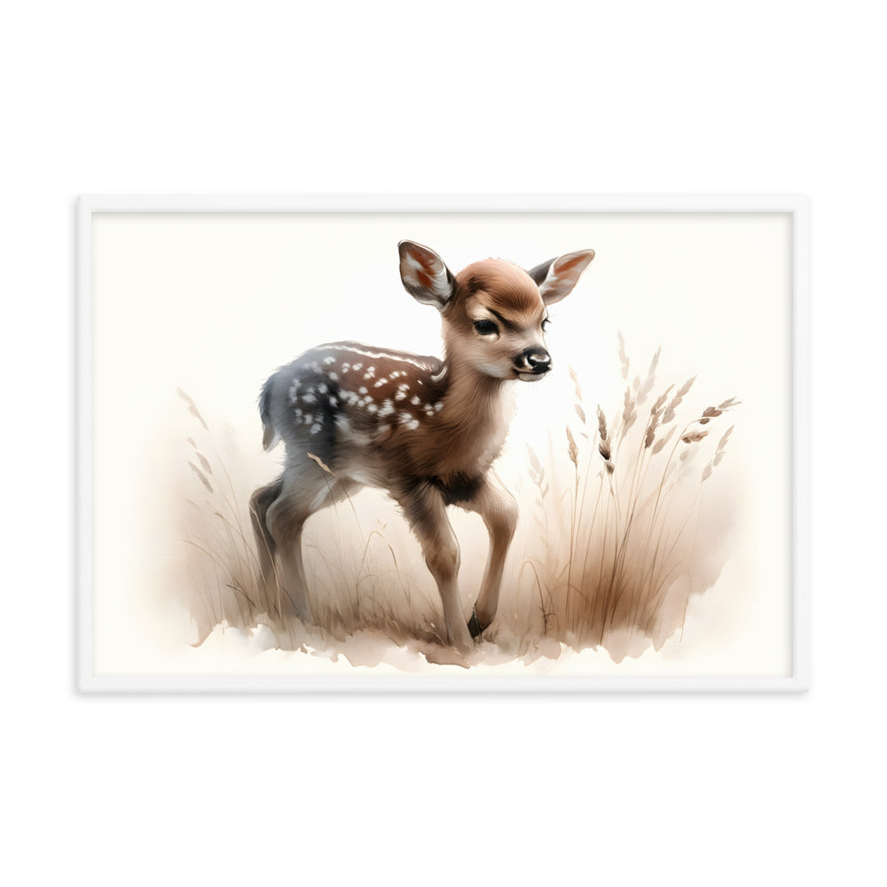 Baby Deer Fawn in Watercolors Framed Poster