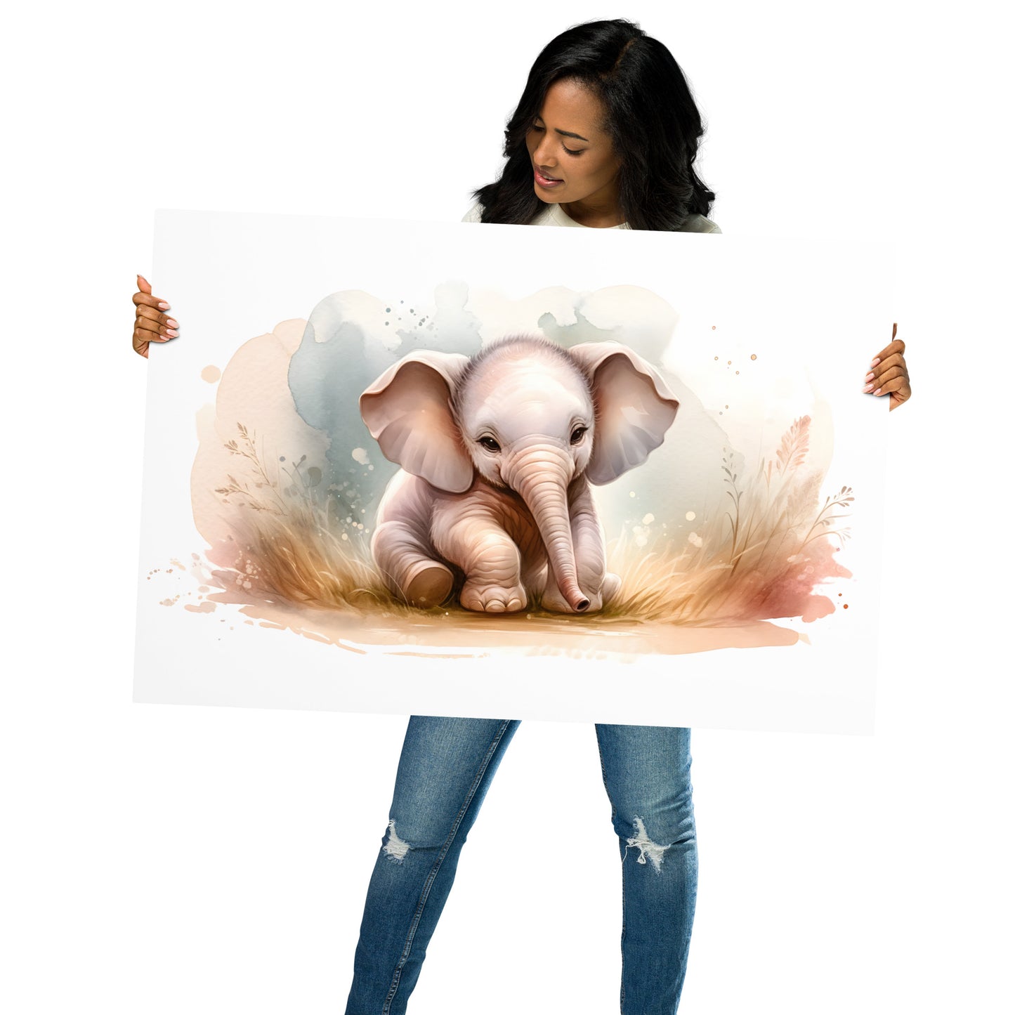 Baby Elephant in Watercolors Poster Var2