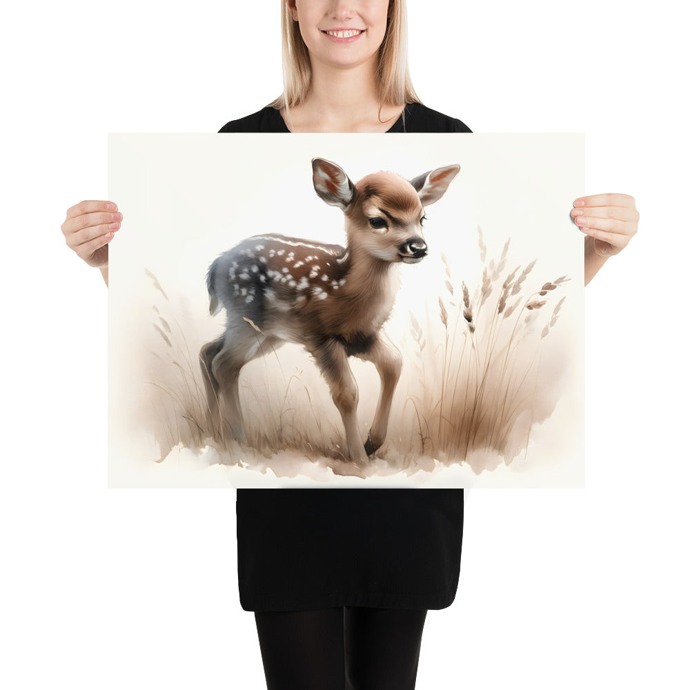 Baby Deer Fawn in Watercolors Poster