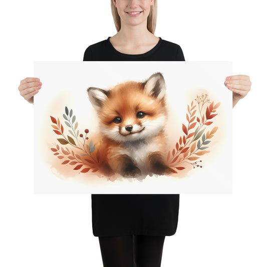 Baby Fox Kit in Watercolors Poster