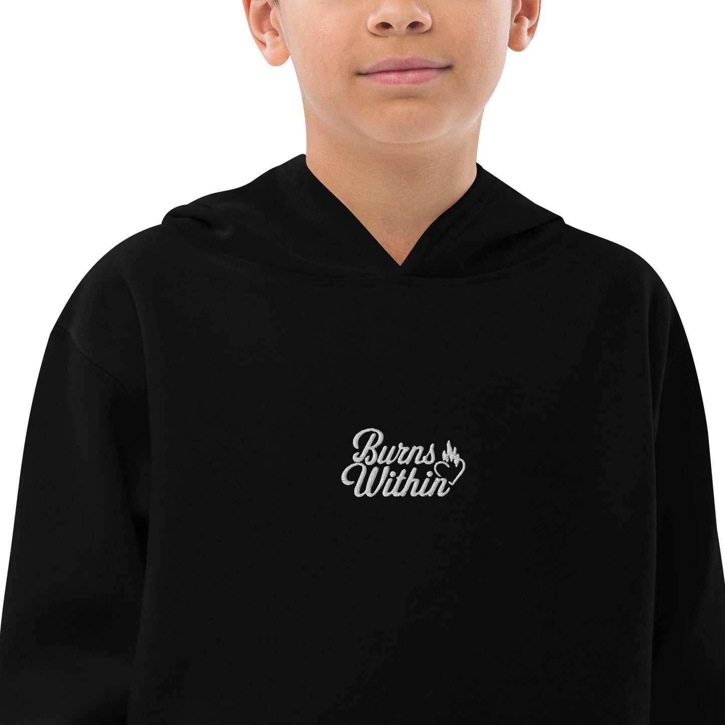 Burns Within Flaming Heart Embroidered Kids fleece hoodie