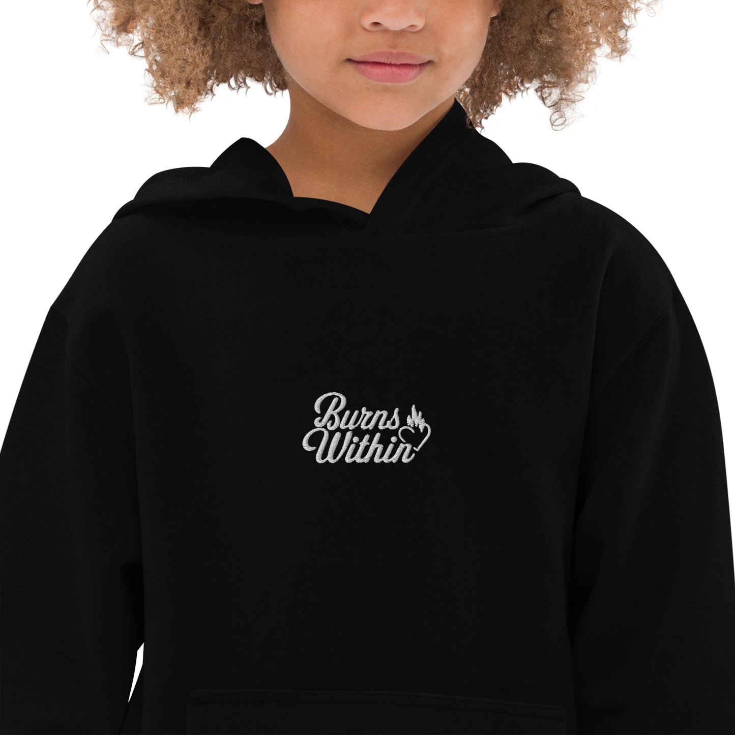 Burns Within Flaming Heart Embroidered Kids fleece hoodie