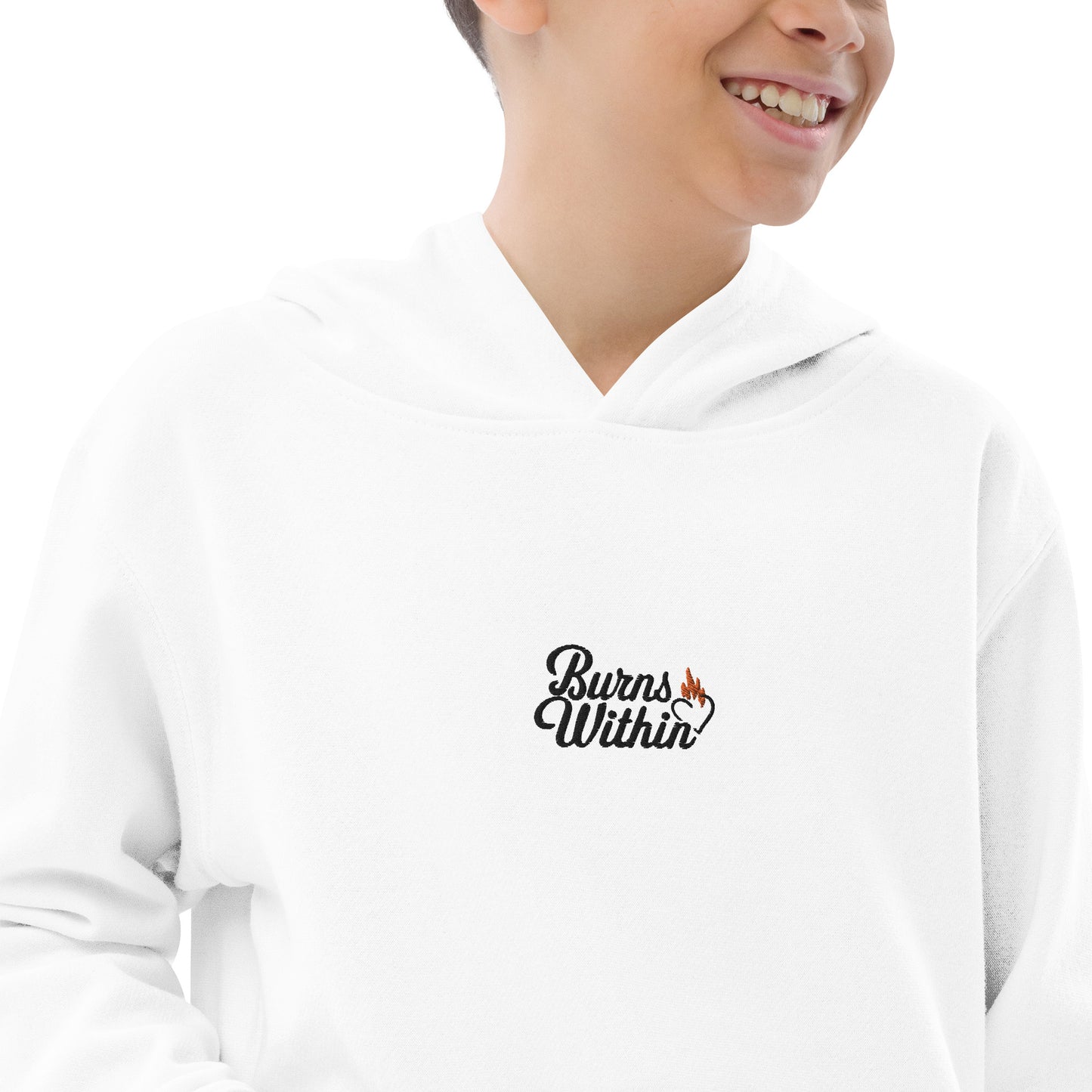 Burns Within Flaming Heart Embroidered Kids fleece hoodie