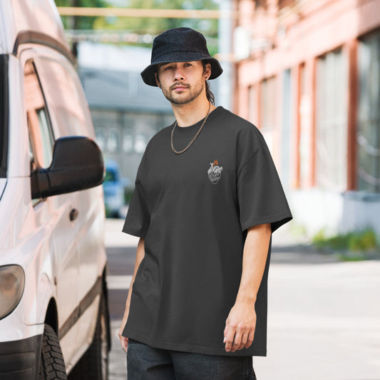 Burning Heart Embroidered Oversized faded t-shirt