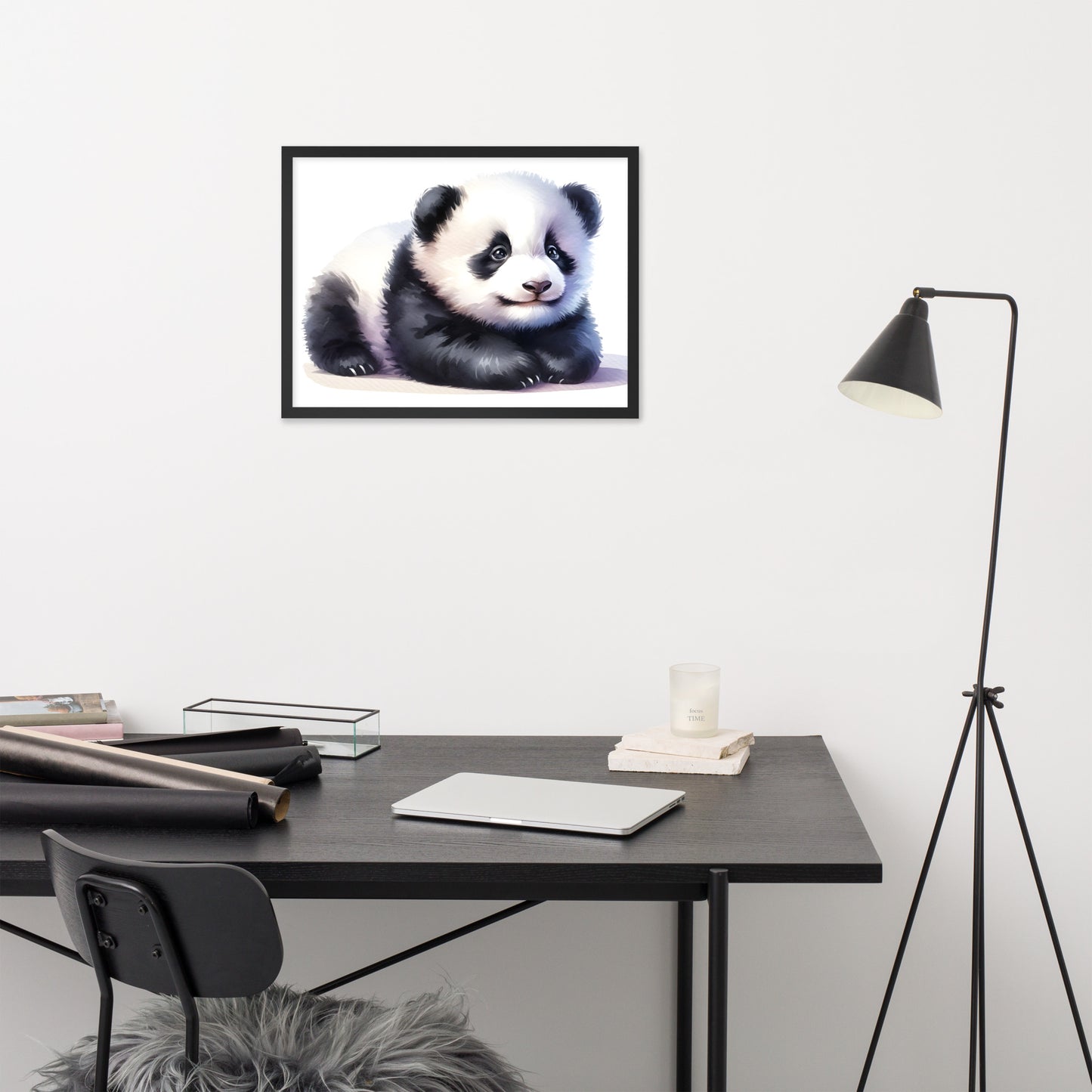 Baby Panda in Watercolors Framed Photo Paper Poster Var2