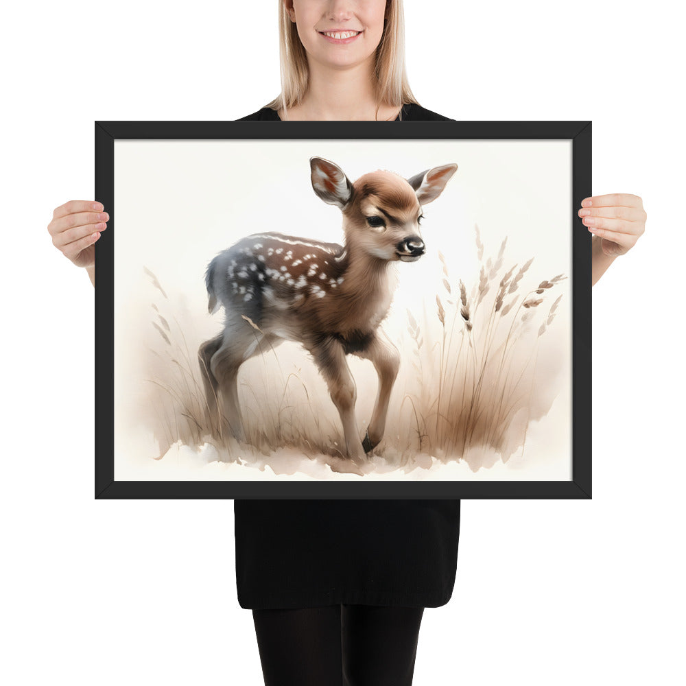 Baby Deer Fawn in Watercolors Framed Print