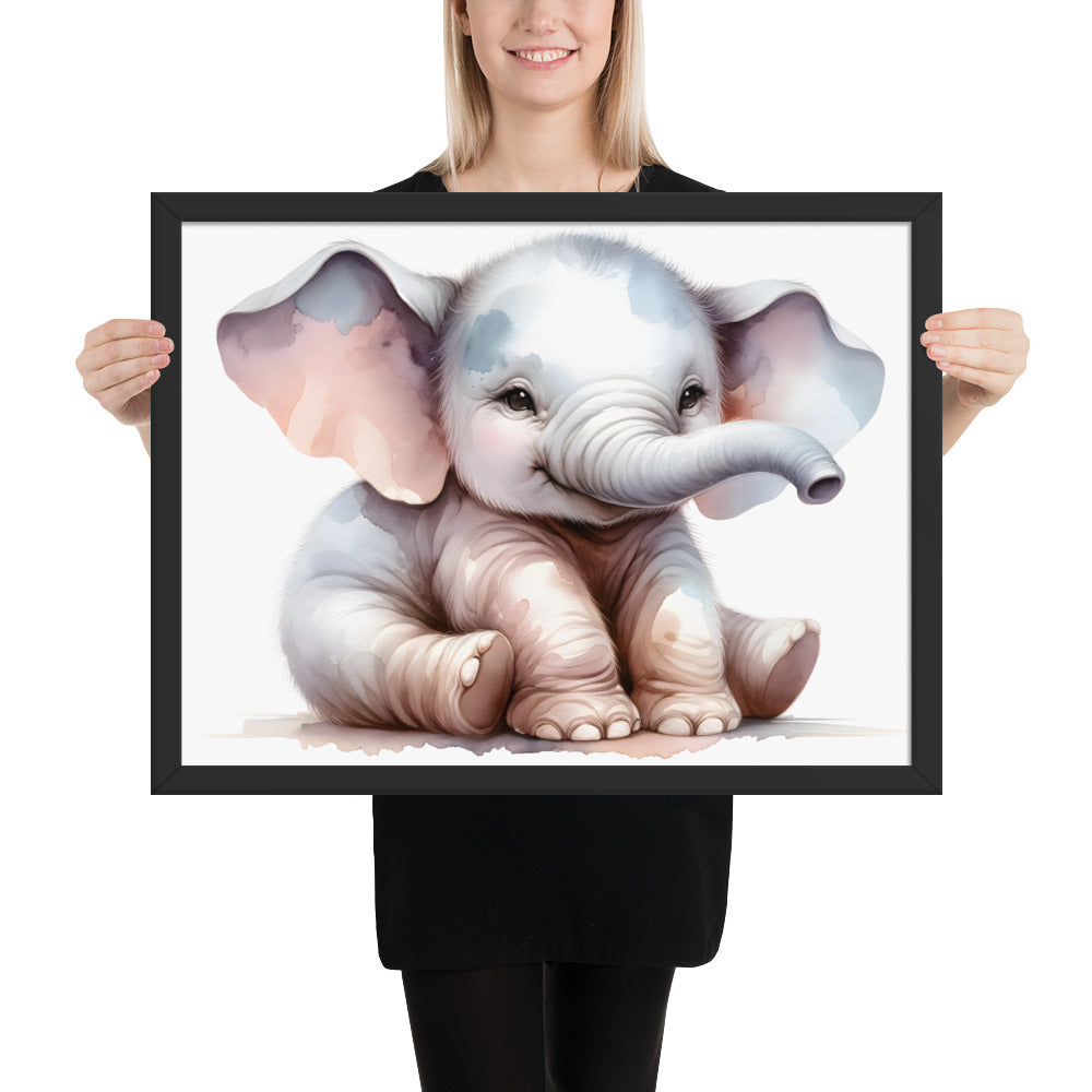 Baby Elephant in Watercolors Framed Photo Paper Poster