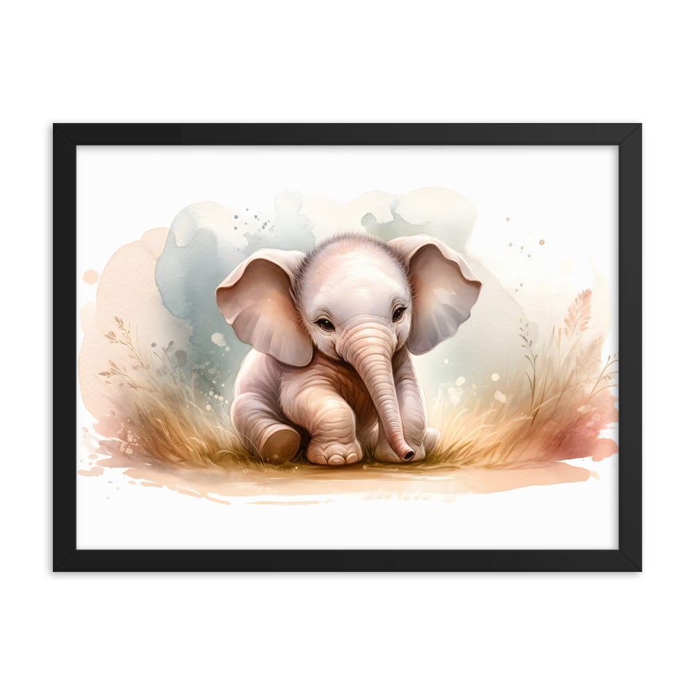 Baby Elephant in Watercolors Framed Photo Paper Poster Var2