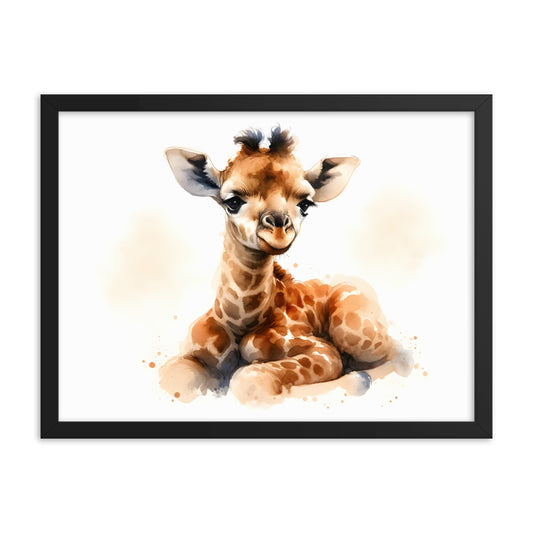 Baby Giraffe in Watercolors Framed Photo Paper Poster