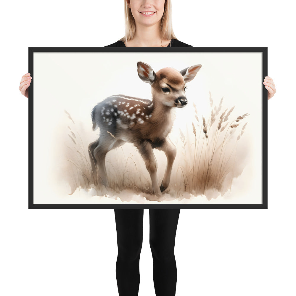 Baby Deer Fawn in Watercolors Framed Print