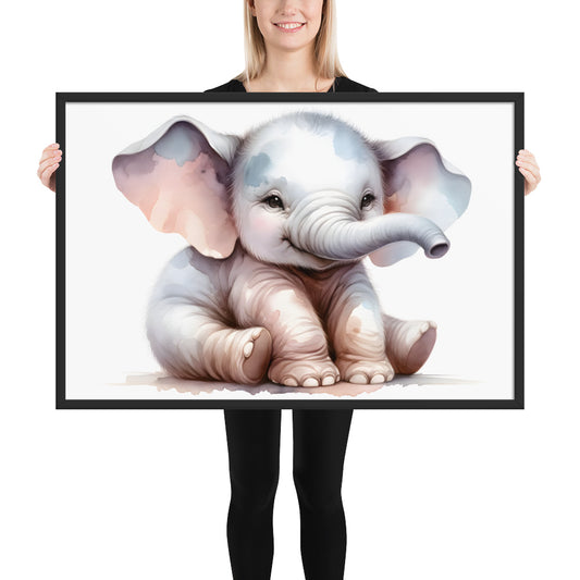 Baby Elephant in Watercolors Framed Photo Paper Poster