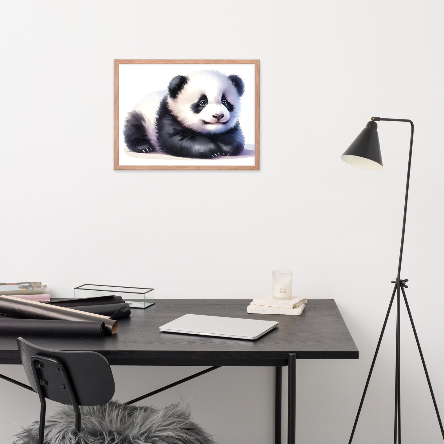 Baby Panda in Watercolors Framed Photo Paper Poster Var2