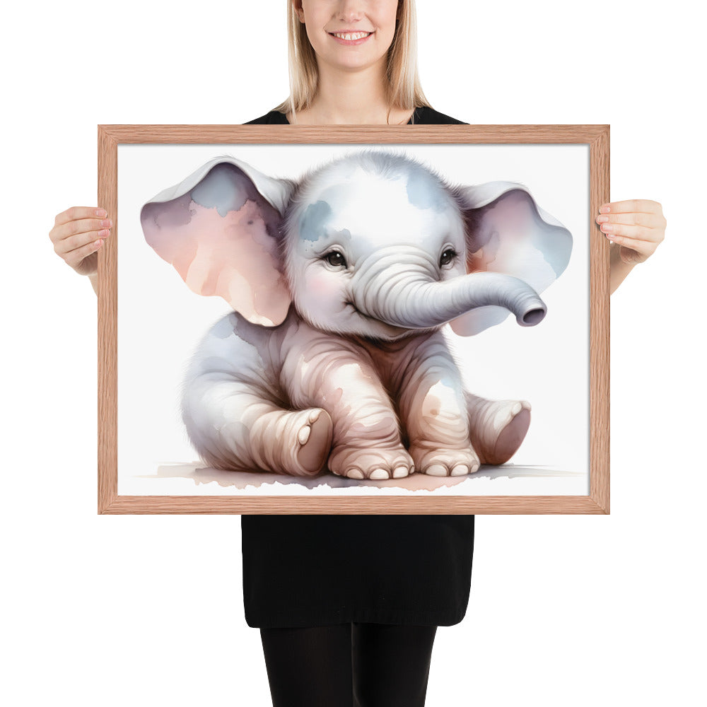 Baby Elephant in Watercolors Framed Photo Paper Poster