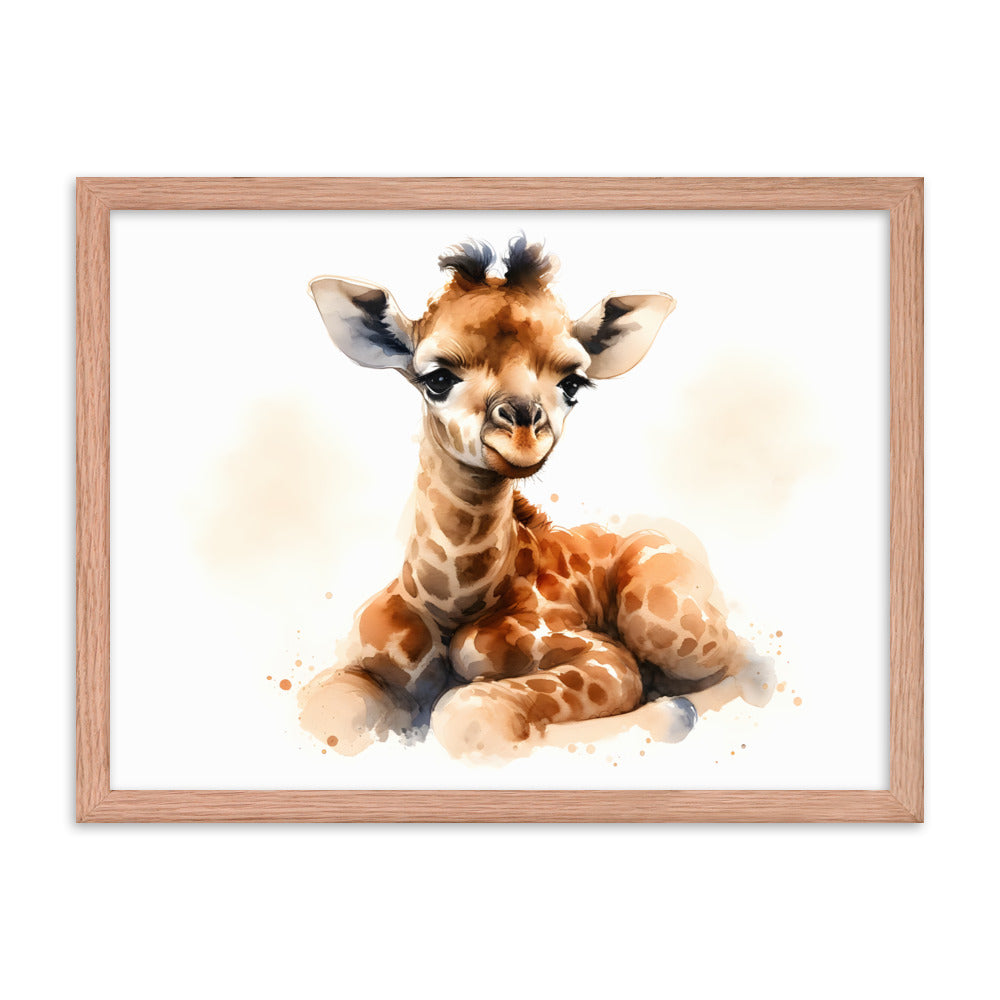 Baby Giraffe in Watercolors Framed Photo Paper Poster