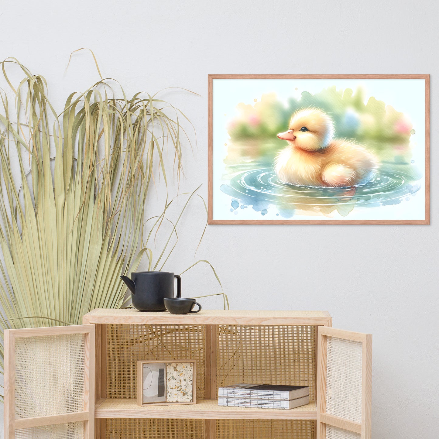 Baby Duck Duckling in Watercolors Framed Photo Paper Poster