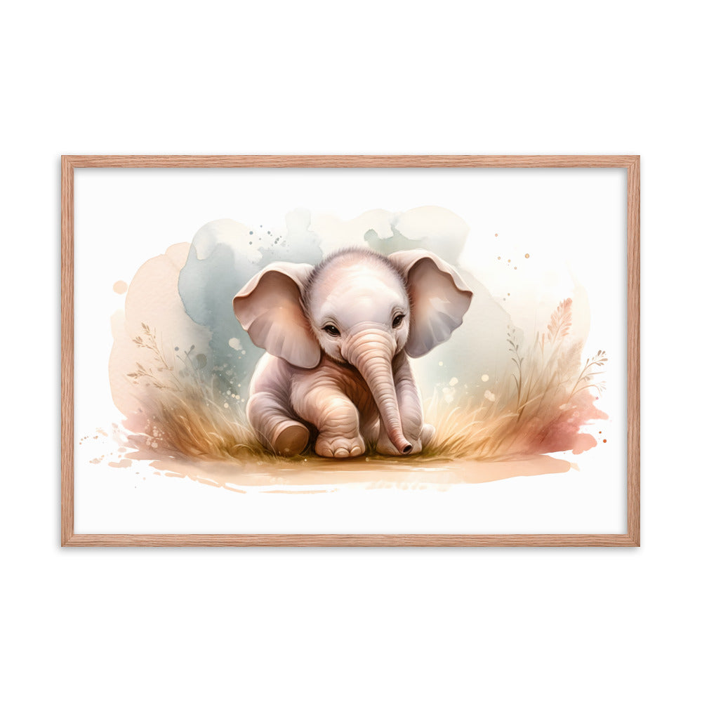 Baby Elephant in Watercolors Framed Photo Paper Poster Var2