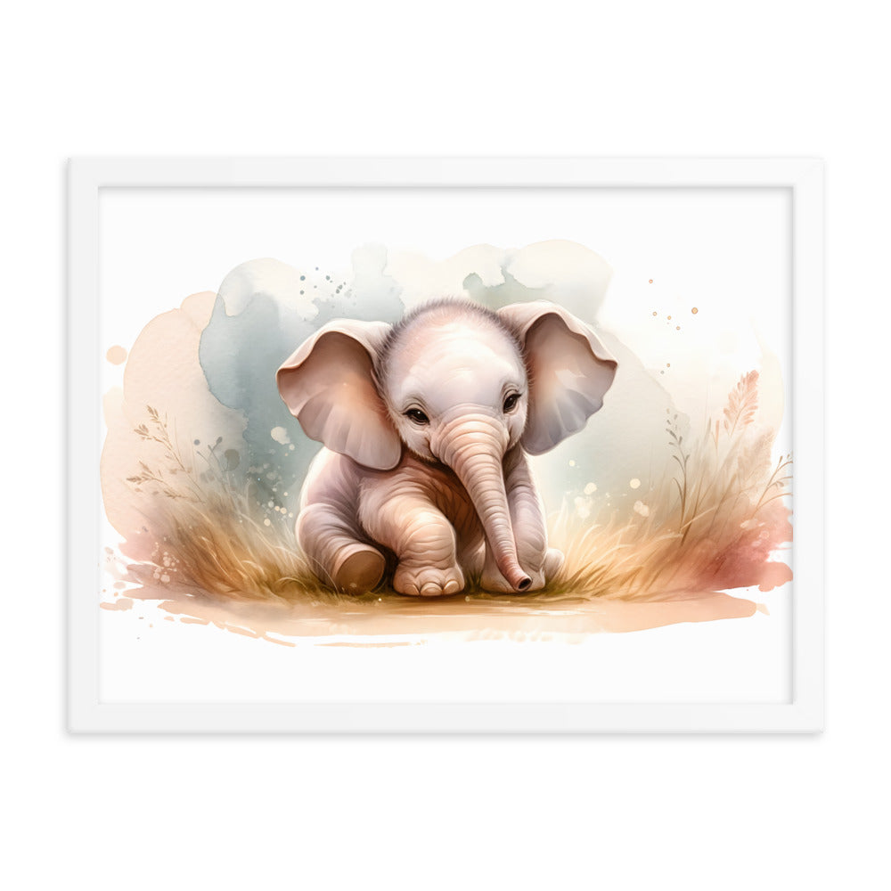 Baby Elephant in Watercolors Framed Photo Paper Poster Var2