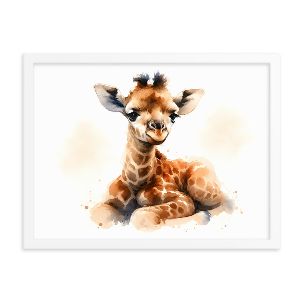 Baby Giraffe in Watercolors Framed Photo Paper Poster