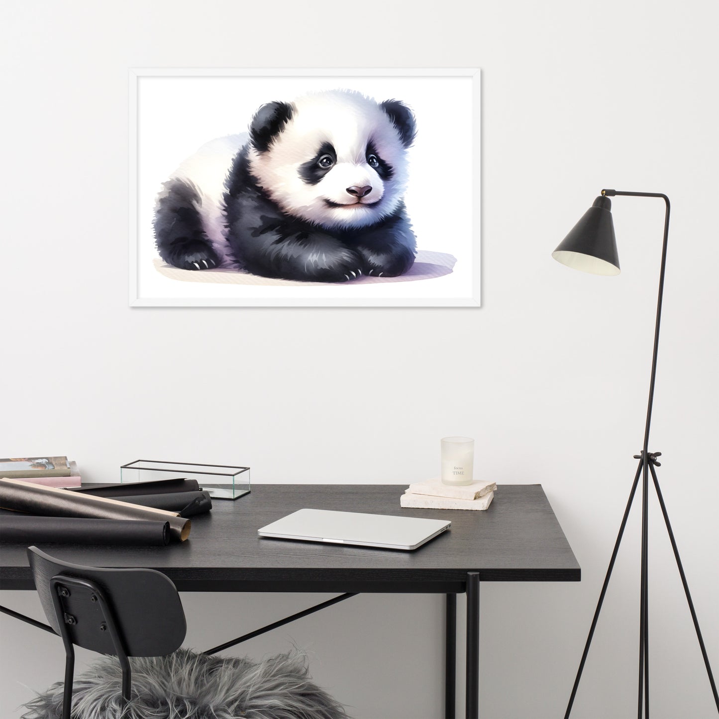 Baby Panda in Watercolors Framed Photo Paper Poster Var2