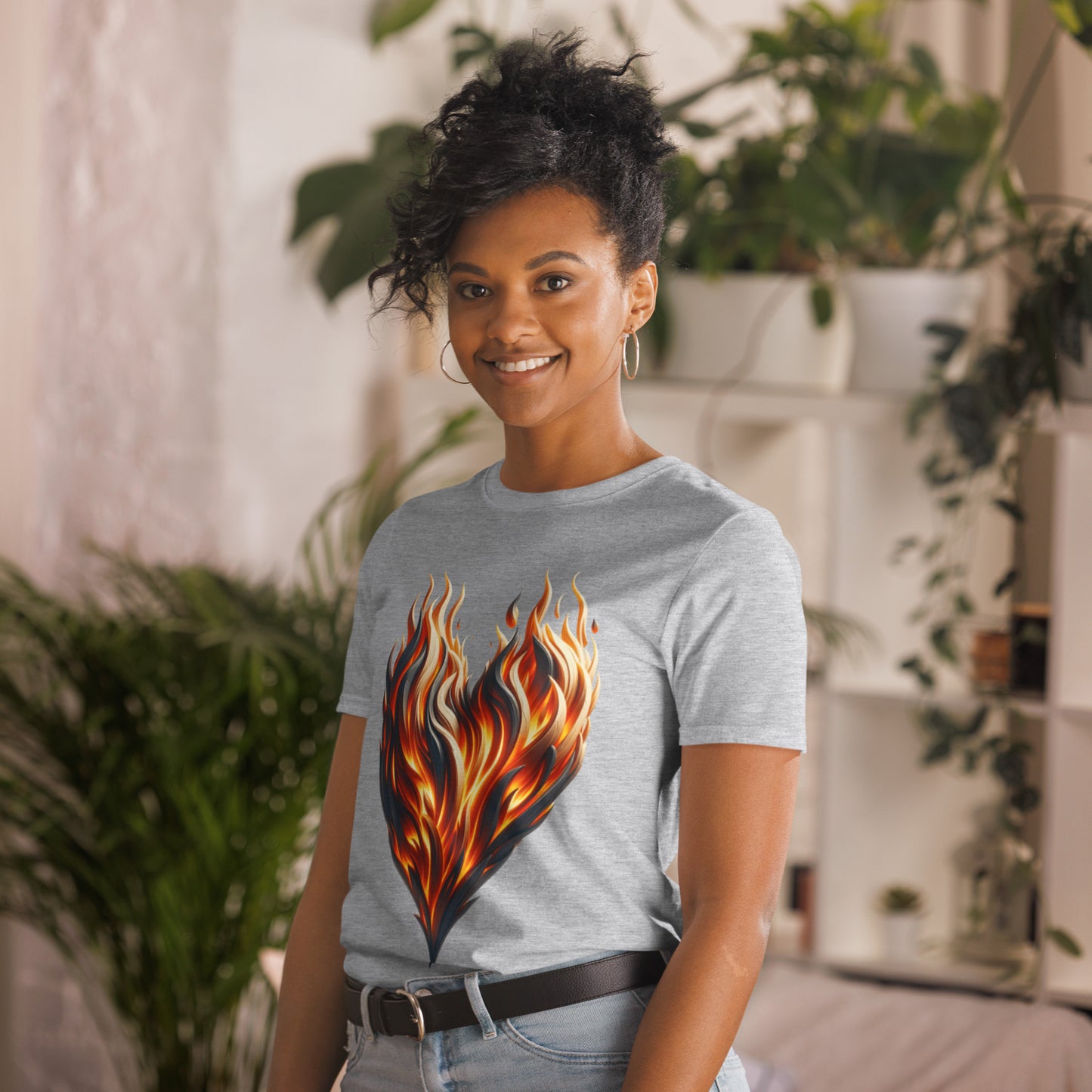 Flaming Heart Love Valentine's Day Short-Sleeve Unisex T-Shirt