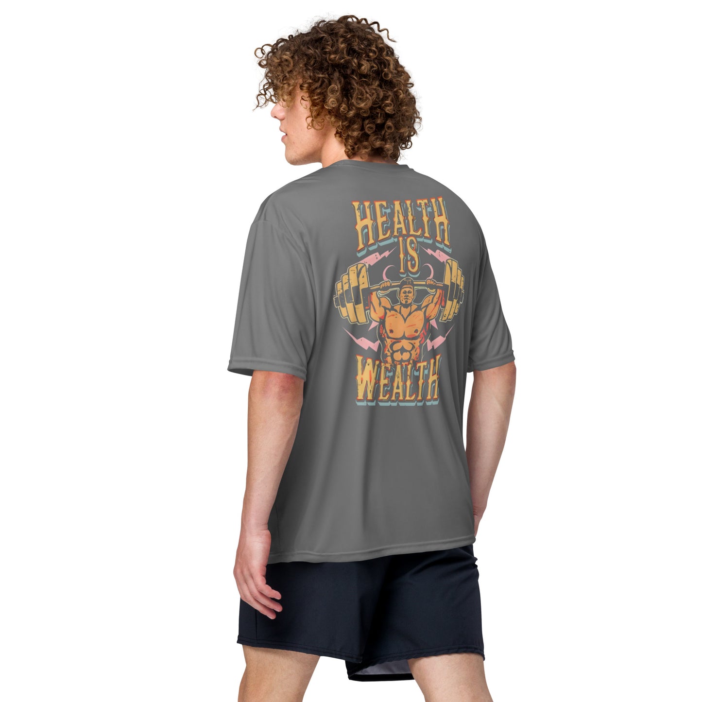 Health is Wealth Gym Unisex performance crew neck t-shirt