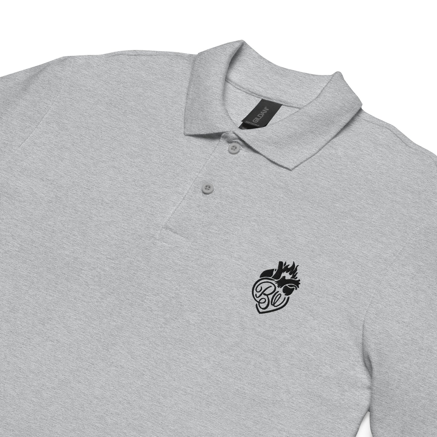 BW Heart Embroidered Unisex pique polo shirt